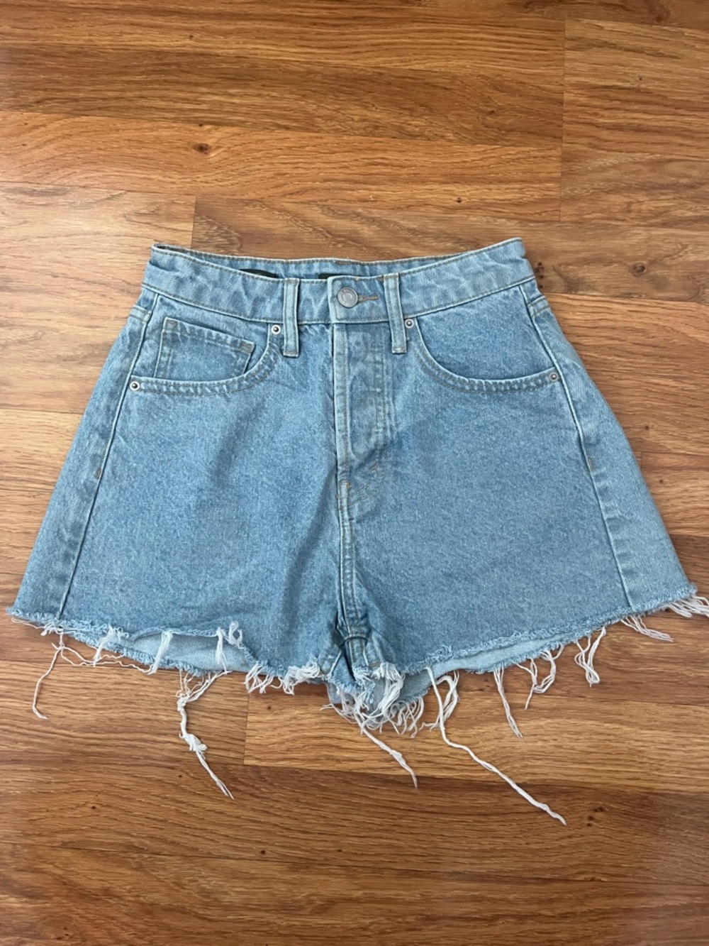 wild fable Light Blue High-Rise Distressed Denim Shorts